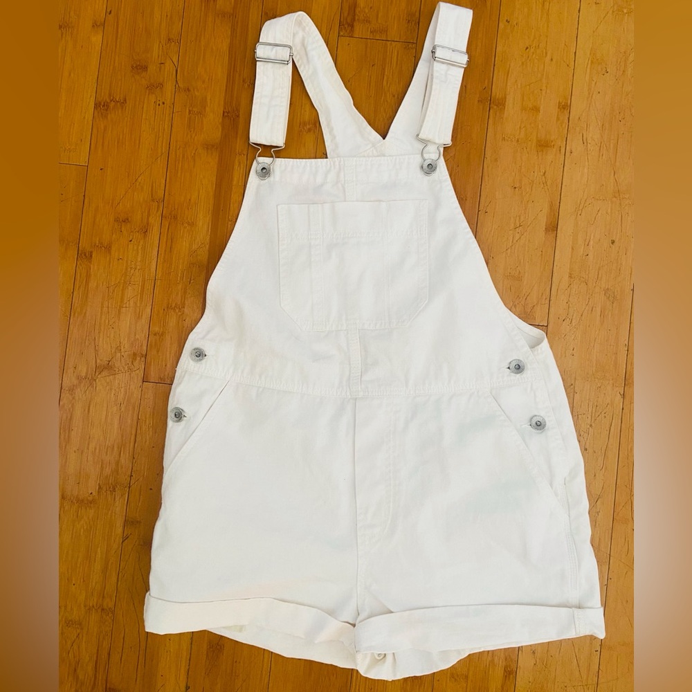 Brixton Women’s Cream Denim Pocket Short Overalls Size M